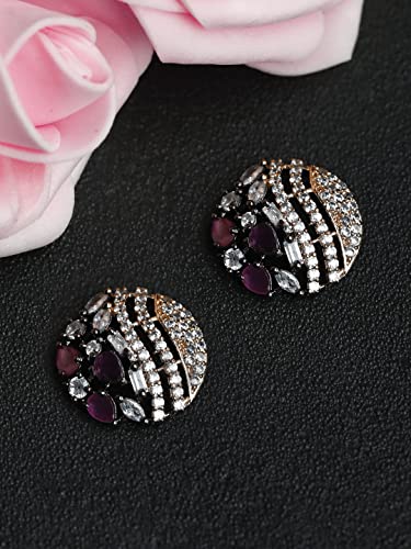 Women's Purple American Diamond Floral Studs, Elegant Gift