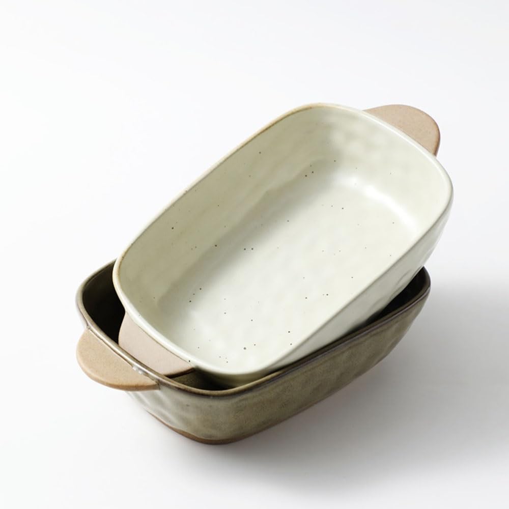Naczynie do pieczenia Forma do pieczenia z podwójnym uchwytem, ​​wzór kamienia, vintage, chropowata, ceramiczna, kwadratowa, głęboka miska gotowania na parze Zapiekanka(Biały,Mały)