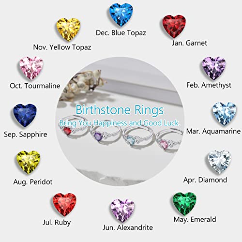 PROSILVER 925 Sterling Silver Celtic Knot Heart/Butterfly/Cute Bat Ring for Women, Birthstone Jan-Dec Available, Gorgeous Cubic Zirconia Ring, Adjustable Ring, Come with Box4