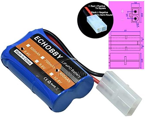 2S 6.4V 900mAh Life Battery Big Tamiya 2P Female Plug Positive to Square Terminal for RC Boat Model Buggy Truck