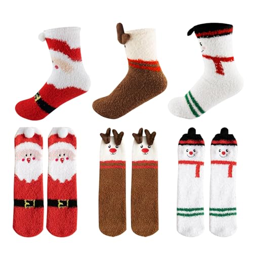 TaimeiMao Calze Natalizie Soffici 3 Paia, Calzini Antiscivolo Donna Natale, Calzini Divertenti da DoNna, CAlzini DonnA Colorati, Decorazione Calza di NaTale, Regali di Natale/Regali Invernali Donna