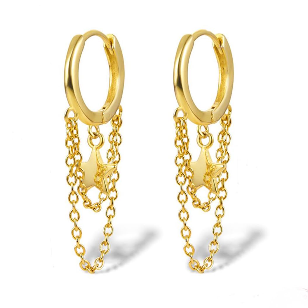 HAISWET 925 Sterling Silver Tredny Chain Star Dangle Earrings For Women Teens