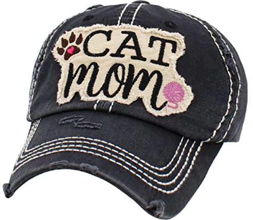 Image of KBETHOS Dog Cat Mom Dad Theme Womens Baseball Cap Distressed Vintage Unconstructed Embroidered Patch Hat