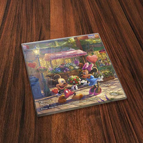 Disney Mickey And Minnie Mouse Glass Coaster - Sweetheart Collection - Thomas Kinkade - Comes With Stylish Modern Wooden Holder #TOP5