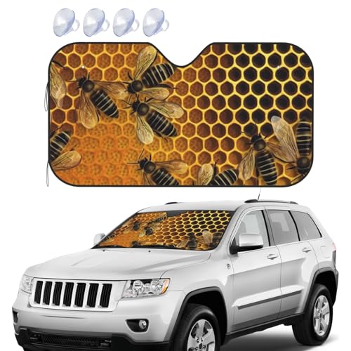 Bees on hive Windshield Sun Shade Foldable Car Front Window Sunshades UV Protection Portable Sun Visor Protector Windscreen Covers for Car Trucks SUV Small