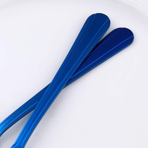 Miniatura 6 de MINGYU Juego de 12 cucharas de acero inoxidable, elegantes cucharas de sopa azules, cucharas de mesa de 7 pulgadas, cucharas de titanio para