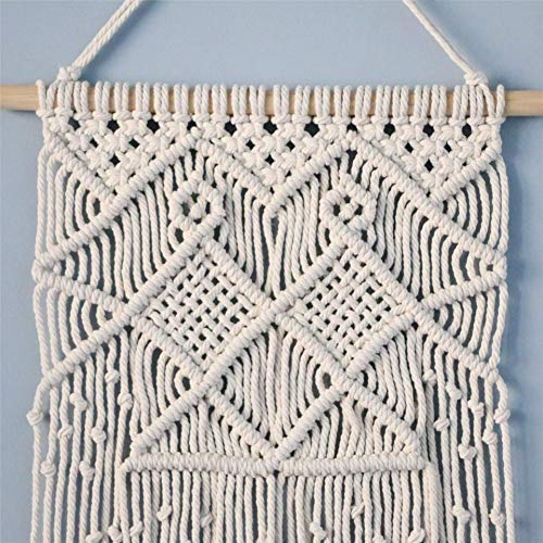 Tapisserie murale macramé avec pompon et corde de coton pour décoration murale de salon - 4