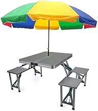 Picnic Table Heavy Duty Aluminium Portable Folding Camp Suitcase Picnic Table and 4 Chairs Set with Umbrella Portable Table Aluminum Alloy Frame