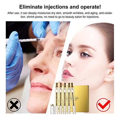 Conjunto de levantamento de fios de proteína | 5 pcs Gold Protein Peptide Collagen Face Essence,Gold