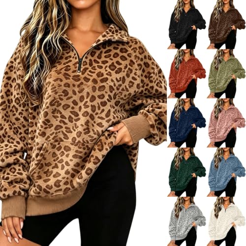 Cheetah Print Sweater Women Y2K Oversized Half Zip Pullover Women - image 1