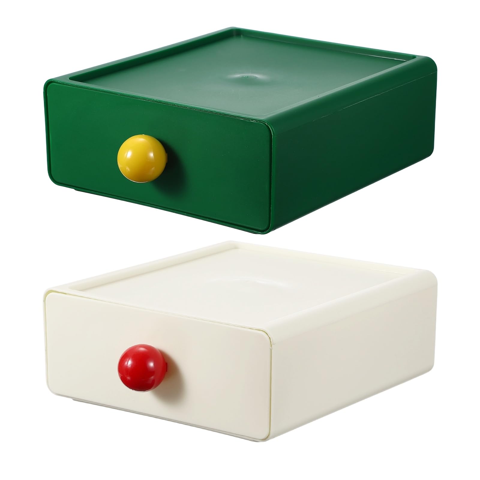 QUARKZMAN 2 Cassetti Impilabili Per Scrivania, Organizzatore Da Tavolo In Plastica Con Cassetti Scatola Di Archiviazione Per Casa Ufficio Cancelleria Trucco Bagno, Bianco/Verde Singolo