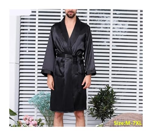 Ropa de dormir de satén de seda negra con acabados premium para caballeros de talla grande 4