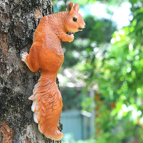 Statue d'écureuil de jardin pour arbre, figurine extérieure en résine et décoration de cour