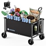 Hombetta Collapsible Wagon Cart with Wheels, 150L Lightweight Foldable Utility Cart, Portable Rolling Wagon for Garden, Shopping, Sports, Camping, Transport, Black