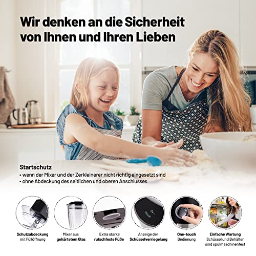 Küchenmaschine Lauben Kitchen Machine 1200BC mit Kupfermotor und Ganzmetall-Getriebe, 1200W, Mixer aus gehärtetem Glas, Großes Fassungsvermögen von 5,5 l, Knetmaschine, Teigmaschine, (Schwarz) – Bild 7