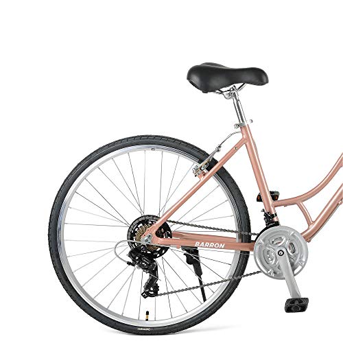 Retrospec 3452 Barron Comfort Hybrid Bike 21-Speed Step-Through with Front Suspension and 700c Wheels with Multi-Surface Tires; 16" Small, Mauve - Thumbnail 3