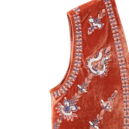 Image of Women Vintage Floral Embroidered Vest Y2K Sleeveless Open Front Cardigan Boho Linen Cropped Waistcoat