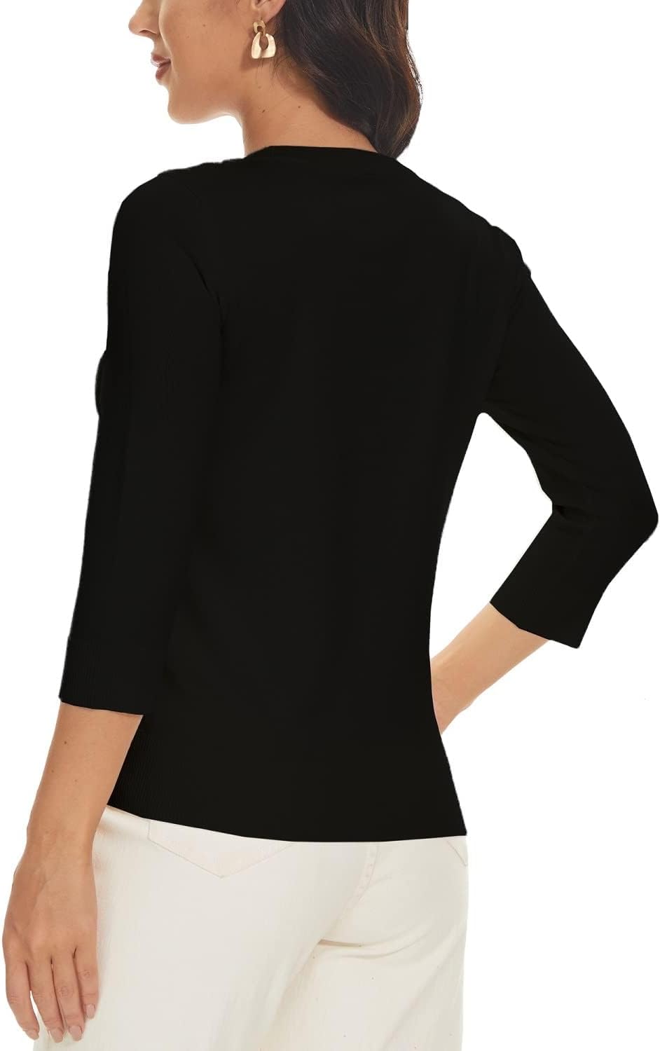 Spicy Sandia Women's 3/4 Sleeve V Neck Pullover Sweaters Lightweight Dressy Casual Trendy Knit Top Shirt - Image 3