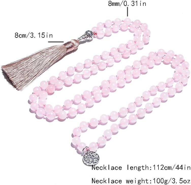 108 Mala Prayer Beads Necklace Natural Stones Meditation Yoga Jewery 108 Hand Knotted Japa Mala Beaded Long Tassel Necklace with Tree of Life Pendant for Men and Women - Image 3