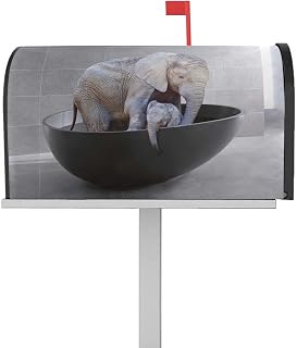 Mailbox Cover Magnetic Funny Elephant on The Bathtub Art Mailbox Covers Standard Size 21x18in,Mailbox Covers Wrap Post Letter Box Cover for Garden Yard Outdoor Decor Animal Grey Art