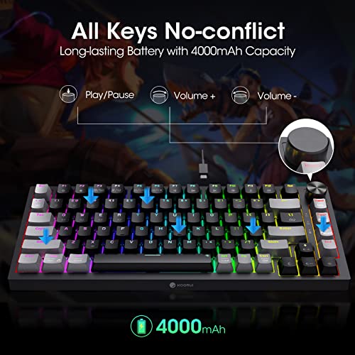 Koorui Gaming Keyboards, 82 Keys Mechanical Keyboard 26 Rgb Backlit Compatible Bluetooth/2.4Ghz/Usb Rechargeable 4000Mah Battery With Brown Switch Gamer Keyboards For Windows Macos Linux #TOP3