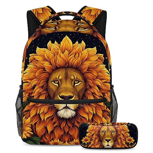 Sac à dos lion soulageant le dos des étudiants avec trousse à crayons