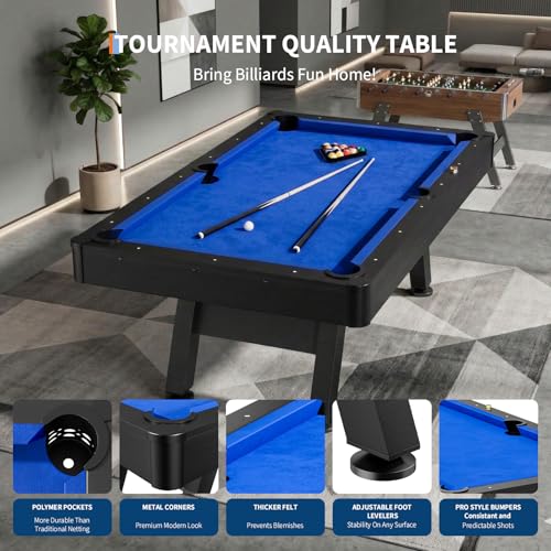Garvee 7 ft Pool Tables,Billiard Table Set with 2 Cue Sticks, Balls, Triangle, Chalk & Brush,Modern Billiards Table with Black Wood Finish,for Home, Basement, Game Room, Office by Garvee - Image 2