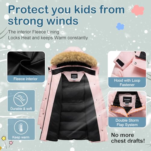 Girl's Puffer Jacket Kids Long Winter Coats Heavyweight Parka Warm Fleece Snow Outerwear with Removable Fur Hood3