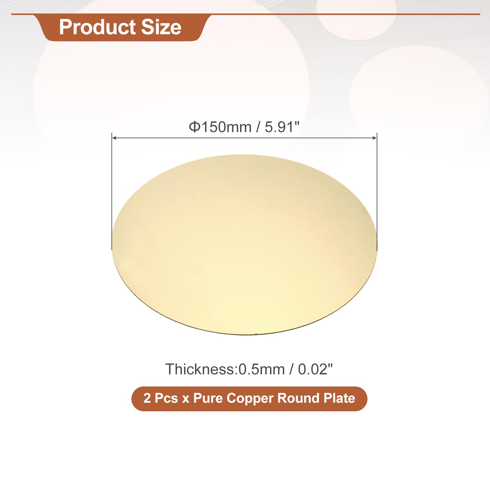 sourcing map Lot de 2 plaques rondes en laiton de 150 mm de diamètre, feuilles de cuivre pur de 0,5 mm H62 pour travaux manuels, bricolage, réparations électriques, utilisation industrielle, estampage