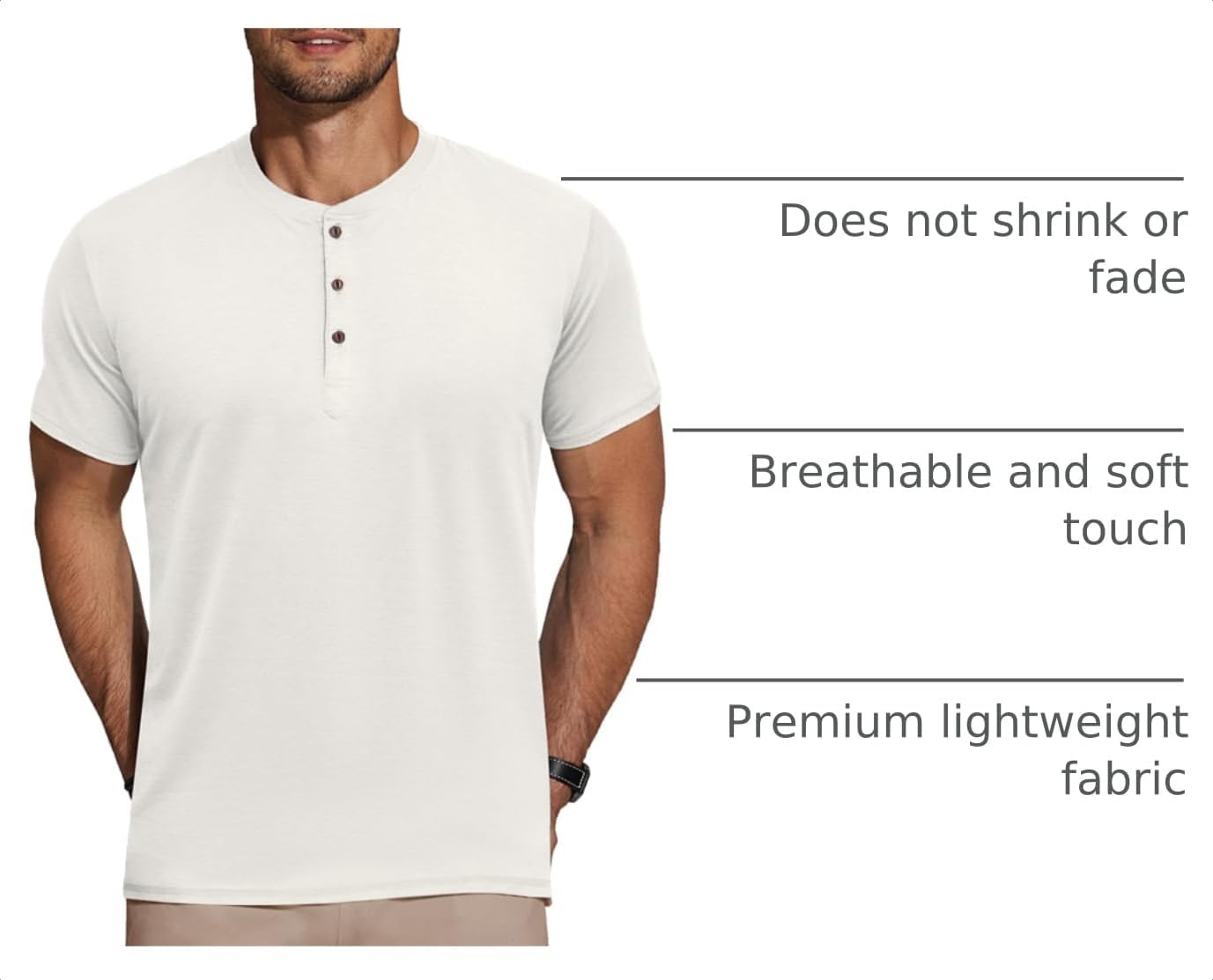 COOFANDY Men's Henley Shirts Short Sleeve Casual Basic Tee Summer Button Henley Soild T Shirts image 4