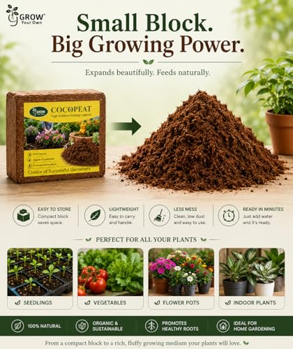 Image of Grow Your Own Cocopeat Blocks Pack of 4 (4 x 5kg) | Premium Washed Low EC Coconut Coir Pith | Expands Up to 280L | Organic Growing Medium for Nurseries, Home Gardens, Vegetables, Flowers