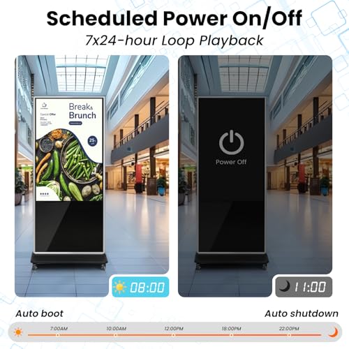 Image of 65 inch 4K LCD Touchscreen Digital Signage Display, Indoor Floor Standing Advertising Kiosk, Commercial Digital Signage Player, HDMI WiFi Bluetooth Input Auto AD Player, 4+32GB Android 14.0 Black
