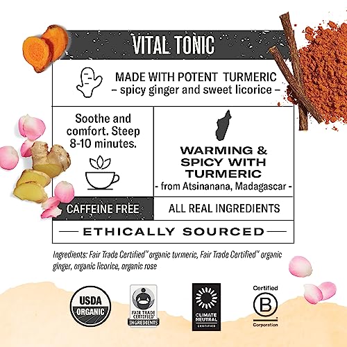 Image of Numi Organic Three Roots Turmeric Tea, 45 Turmeric Tea Bags With Ginger, Licorice, Rose, Caffeine Free