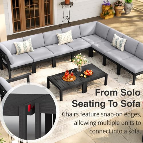 Image of Modular Outdoor Patio Furniture Corner Seat, HIPS All-Weather Outdoor Sectional Sofa with High-Density Thick Cushions, Easy Side Interlock, Patio Seat for Backyard, Balcony, Deck (Black)
