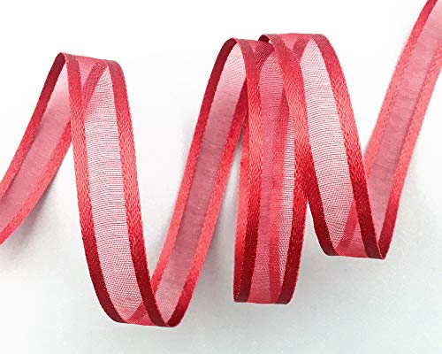 finemark 50 m x 10 mm Chiffon Ribbon with Satin Edge Red Dark Red (67) Chiffon Decorative Ribbon Gift Ribbon Semi-Transparent Shiny Without Wire Organza - Image 3
