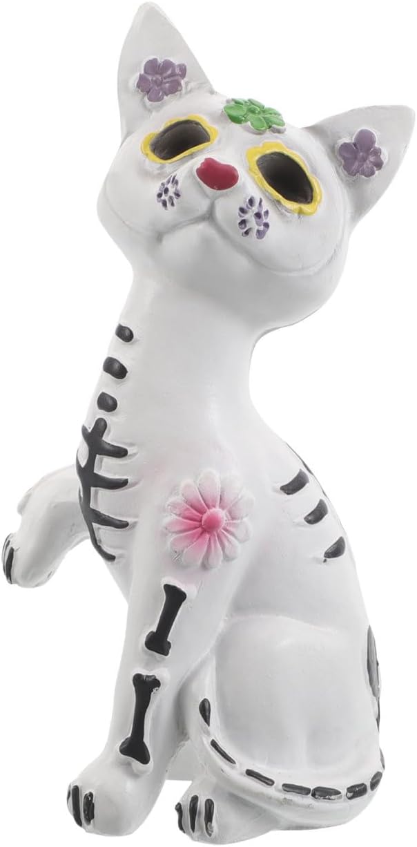 BESPORTBLE Day of The Dead Dog Halloween Decoration Resin Craft Small Skeleton Dog Statues Kids Tabletop Halloween Decor Party Supplies (1, White Skeleton Cat)