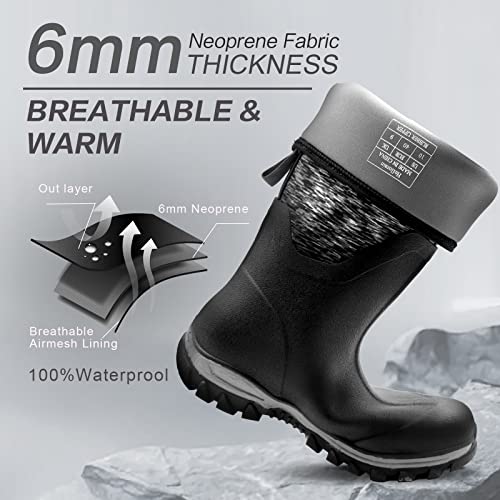 Hellorain Seamless Rubber Rain Boots For Women,6 Mm Neoprene Mid Calf Waterproof Snow Boots,Insulated Mud Work Boots For Girl Gardening,Farming,Hiking Fishing Shoes(Grey,8) #TOP2