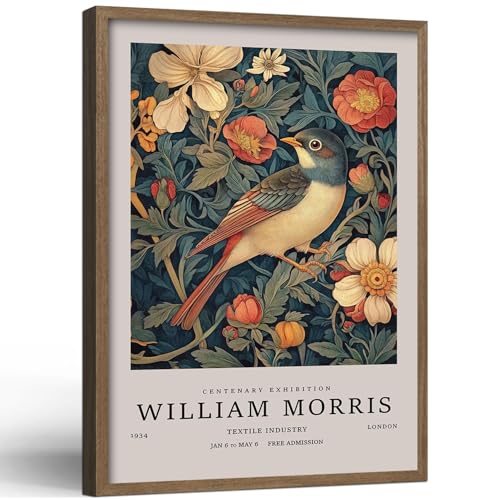 Birds Wall Painting Print Framed Wooden Framewrap Poster William Morris Style Vintage Floral Artwork Nature Picture Gallery Wall Decor For Home And Office 12x16 Inch