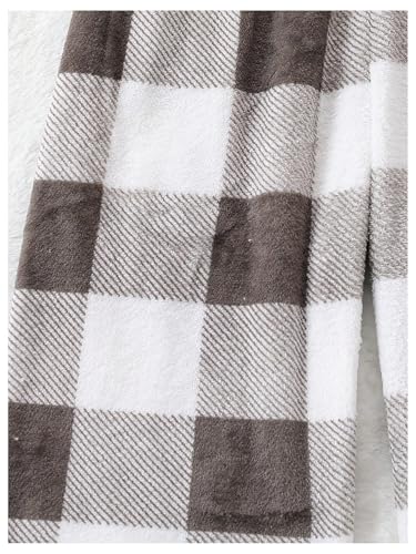 Image of SweatyRocks Girl's Plaid Fuzzy Pants Elastic High Waisted Casual Winter Long Trousers