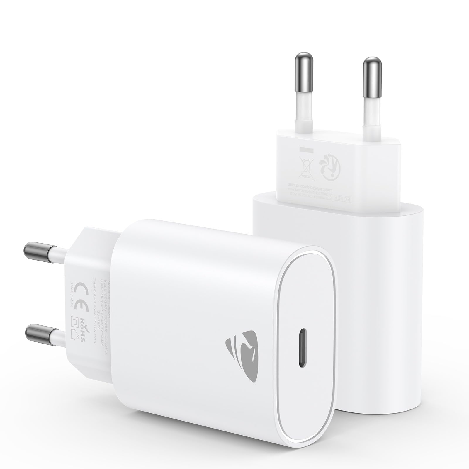USB C Ladegerät, 2 Pack 20W USB-C Charger, iPhone Ladegerät USBC Adapter Stecker Handy ladegeräte PD 3.0, Schnellladegerät USBC Netzteil für iPhone 17/16/15/14, Netzstecker Ladestecker für Samsung