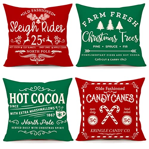 Farmhouse Christmas Pillow Covers 18x18 Set of 4 Winter Holiday