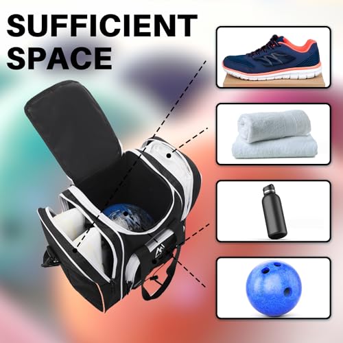 Hsmihair Bowling bags Bowling Ball Bag for Single Ball - Bowling Ball Tote Bowling Bag with Padded Ball Holder - Fits Bowling Shoes Up to Mens Size 14 Accessories. (Black)