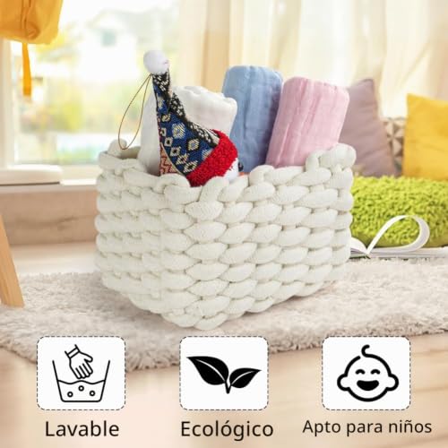 Miniatura 4 de Aolso 2 Piezas Canastas De Almacenamiento Tejidas, Cesta Almacenamiento De Algodón Para Bebés, Cesta Organizadoras Baño Para Decorar La Habitación De Un Bebé Armarios, Salones, Juguetes, Cambiador
