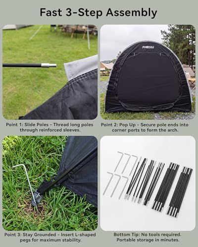 PMEIXU Upgraded Bike Storage Shed Tent, 210D Oxford Fabric PU4000 Waterproof Bicycle Shed, 53" High-Clearance Outdoor Shelter for 2-3 Bikes, Portable Storage for Motorcycles Garden Tools & Lawn Mowers