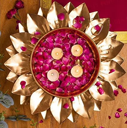 Antique Collection Metal Urli Bowl - Decorative Lotus Design - Home Decor Showpieces (Gold)-image-20