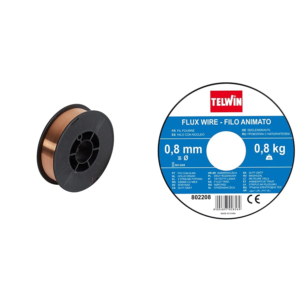TELWIN 802396 Bobina Filo Acciaio D. 0.8 Mm 5 Kg Per Saldatura, 0.1 V, Marrone, 0.8 Mm - 5 Kg & Bobina Filo Halma Flux, 0.8Mm -0.8 Kg Per Saldatura