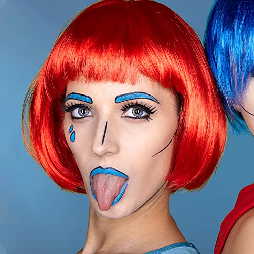 Image of PLULON Red Short Bob Wig and Sunglass Set, Neon Short Bob Wig Sunglass Pack Costume Colorful Cosplay Wig Hairpieces for Bachelorette Neon Party Favors, Halloween Decorations
