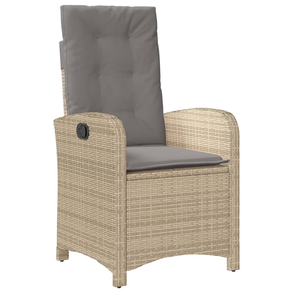 Hothingwell - Conjunto de jardín (5 piezas, ratán beige, mesa de vidrio templado) | Respaldo ajustable, cojines de goma extraíbles, lavable, resina trenzada duradera