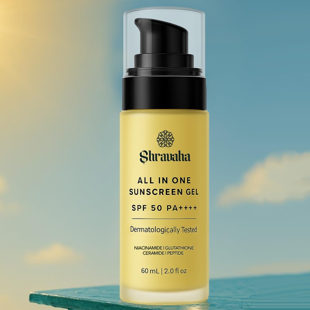 All-in-One Sunscreen Gel SPF 50 PA++++ | Invisible Gel with Ceramides, Hyaluronic Acid, Niacinamide, Glutathione, Saffron, Turmeric & Aloe Vera | Sweat & Water Resistant | 60 ml