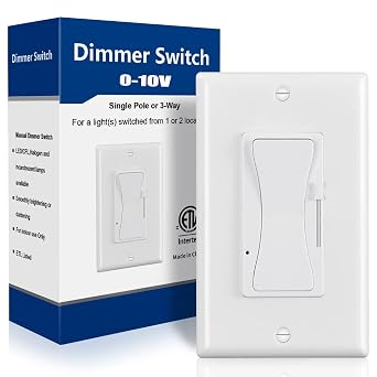 0-10V LED Dimmer Switch, Low Voltage Dimmer Switch for Dimmable LED Lights, CFL, Halogen and Incandescent Bulbs, Single-Pole or 3-Way, Wallplate Included, ETL Listed White, 1 Pack